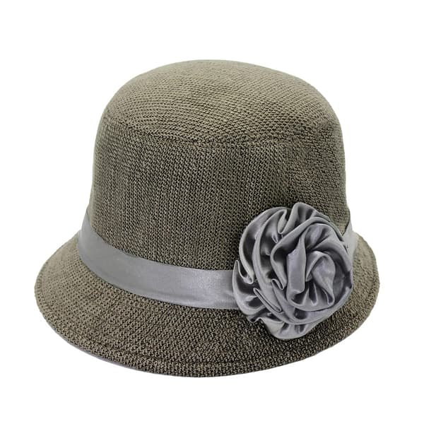 Dame 1920'er Vintage Uldfilt Bowler Bucket Hat med Blomst Derby Hat Retro Mode Varm Blød (Grå)