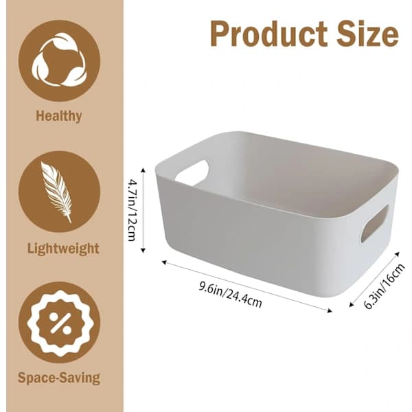 4-pack Grey Plastic Storage Bins, Small Storage Baskets, Home and Office Organizers, 24.4 x 16 x 11.9 cm
