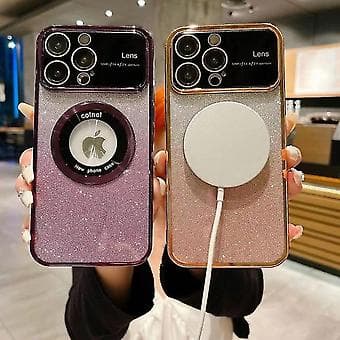 Iphone 14:lle Suuri Ikkuna Magsafe Gradientti Glitter Galvanointi Tpu Puhelinkotelo (Ruusunpunainen)
