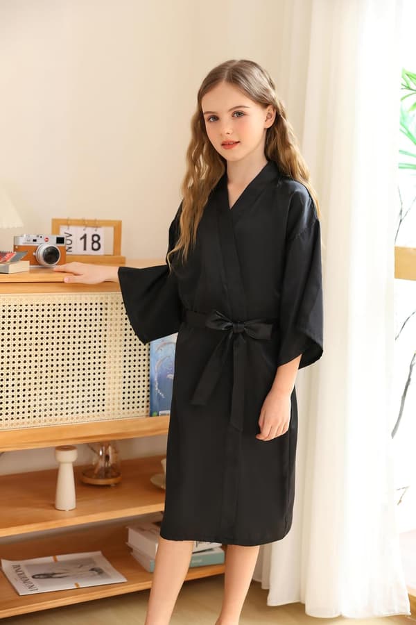 Jenter Satengsilke Kimono Robe Badekåpe Nattkjole for Spa Bryllup Bursdagsfestkjole 5-7 år 5-7 years
