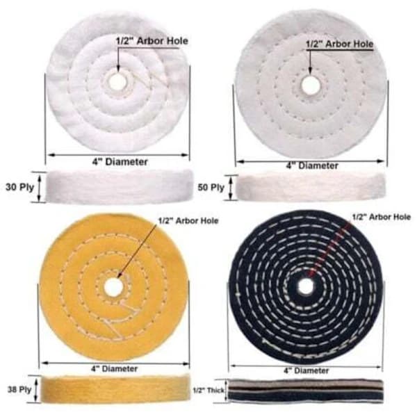 Four polishing discs for 4-inch bench grinders and one accessory