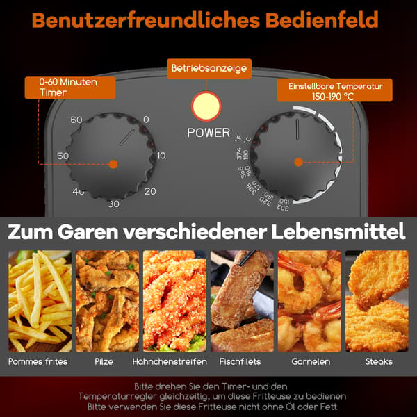 Deep Fryer 2000W, 3L Oil Capacity, Adjustable Thermostat