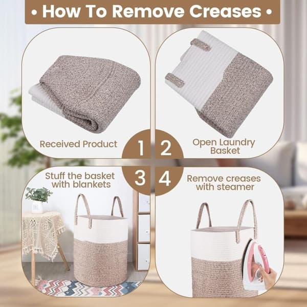 Laundry Basket - 40 x 35 cm Foldable Storage Baskets - Cotton Rope Laundry Hamper with Handles - Toy Storage Basket - for Living Room, Bathroom