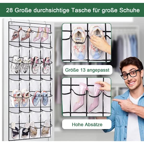 Skoforvaring over døren med 28 store netlommer, ventileret non-woven hængeopbevaring til garderobe, klar Clear