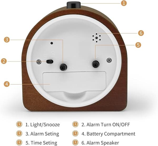 Batteridriven morgonväckarklocka (brun), sovfunktion, alarm