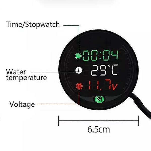5 in 1 Motorcycle Water Temperature Gauge USB Rechargeable Time Voltmeter LED Night Vision Meter with