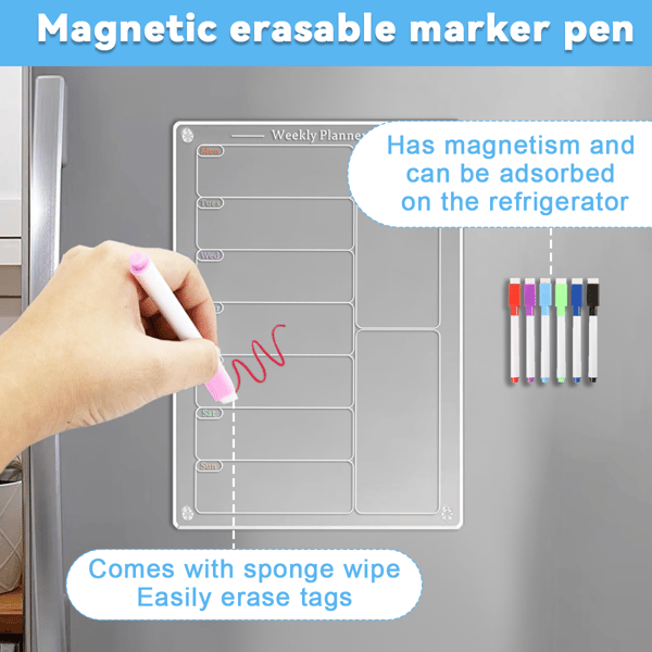 Magnetisk Ugeplanlægger til Køleskab, Whiteboard Akrylkalender[JUN]
