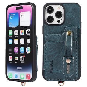 ABE Litchi Tekstur Kortpung Etui i PU-læder til iPhone 15 Plus (Blå)