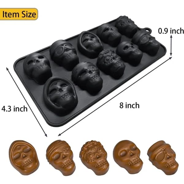 10-Hole Skull Molds Silicone Skull Candy Mold for Jelly Wax Crayon Resin, 2-Pack