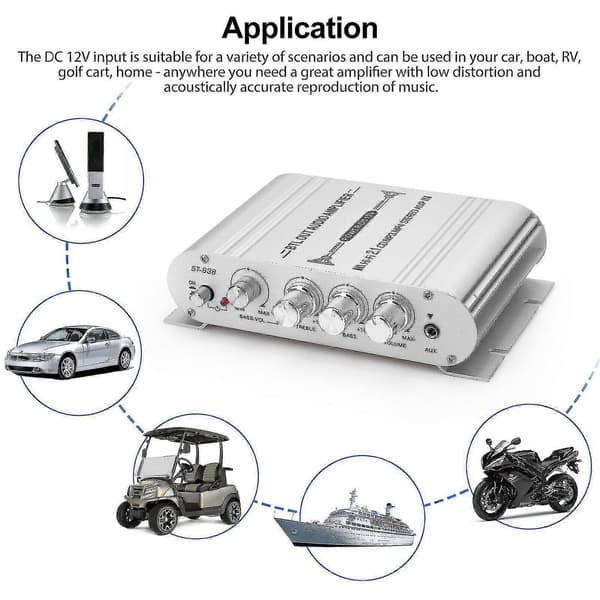 12V 400 Watt Car Stereo Amplifier 2.1 Channel Hifi Speaker Power Amplifier System Outdoor
