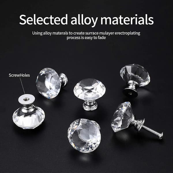 8-pack Crystal Door Knob, Diamond Handle, Diamond Furniture Handle, Handle Knobs Cabinet Decoration, Drawer, Kitchen Knob Handle - 30 mm