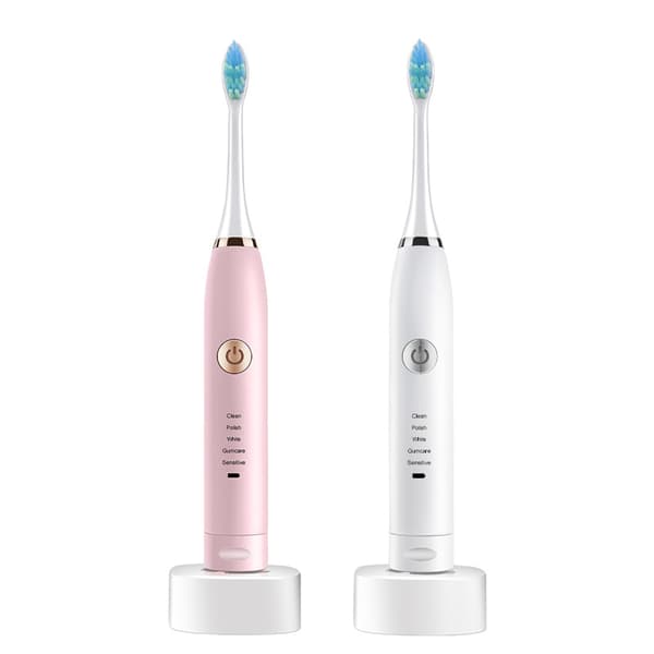 Rechargeable Electric Toothbrush Pair of Two Pink White Complete