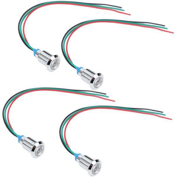Pre-wired Round LEDs Waterproof Dual Color Indicator Lights Common Anode 10mm 12-24V (Red & Green) (Red & Green)
