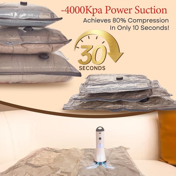 Vacuum Storage Bags for Clothes with Electric Cordless Pump, 9-Pack Reusable