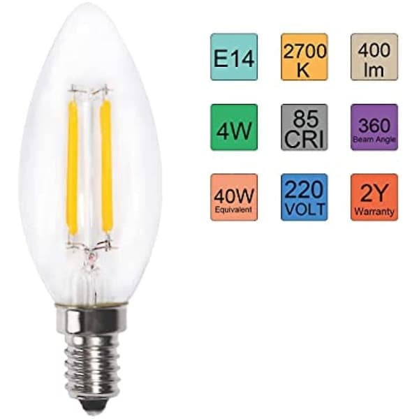 E14 LED-pære 4W varmhvit 2700K 400lm liten skrupære 2 stk.
