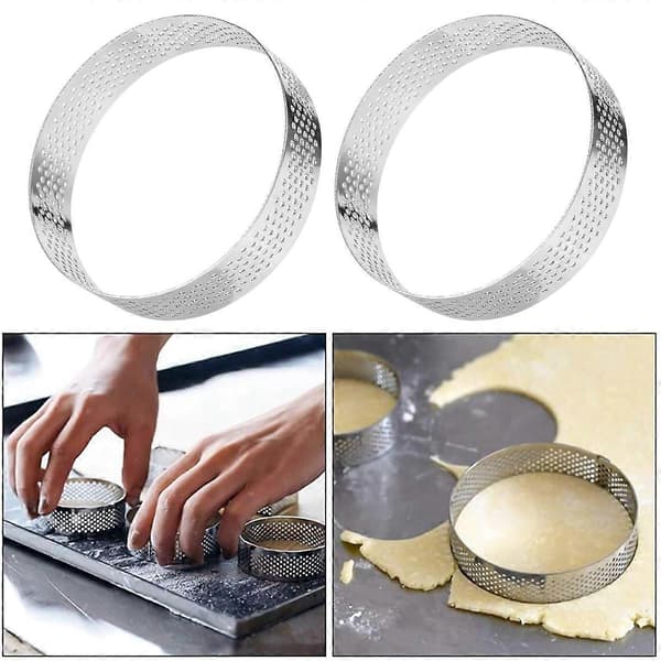 10 stk Sirkelformede Kakeringer Rustfritt Stål Tårn Paiform Perforert Mousse Ring, 8cm