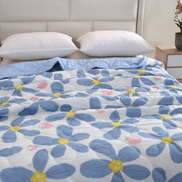 Sommerdyne, trykt vendbart sengeteppe 100 % vasket bomull, enkel- eller dobbeldyne, 200x230cm