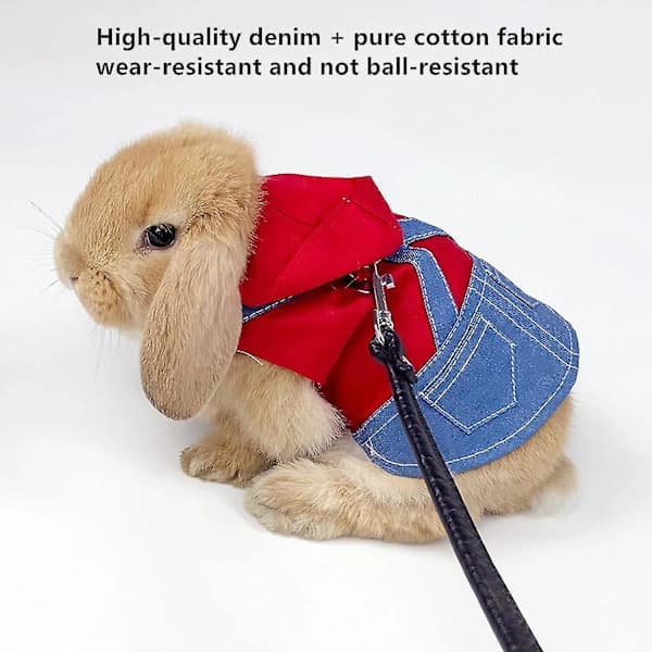 Rabbit Harness and Leash, Adjustable Rabbit Harness Escape Proof for Walking Hiking Outdoors, Cute Small Animal Vest Harness Leash Set B Red M