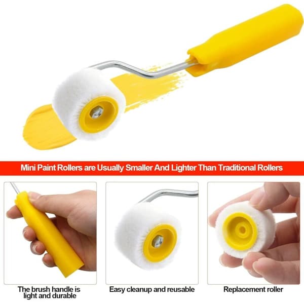 Mini 1.2 cm Paint Rollers Compatible with Edge or Corner Touch-ups. Small Wool Brushes. Small Paint Tool Set (1 Brush + 3 Rollers)[LD]