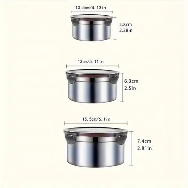 Stainless Steel Lunch Boxes, Set of 3, Leak-Proof Lids, Reusable Stackable Food Containers for Work, School, Travel, Silver Black