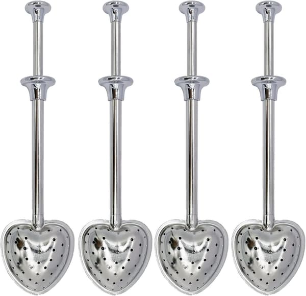 4 stk teinfuser i rustfritt stål, tesil, sukker- og melsikt, melisdrysser, støvfilter, teintervall