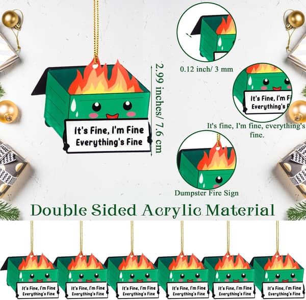 6 st Dumpster Fire Hängande Prydnad för Green
