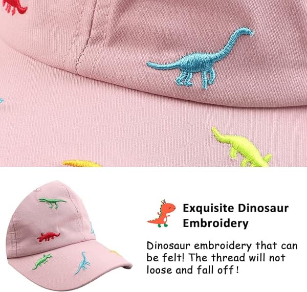Baseballcaps for små jenter med brodert dinosaur, solhatt for vår/sommer, baseballcaps for små gutter for 6 måneder-6 år