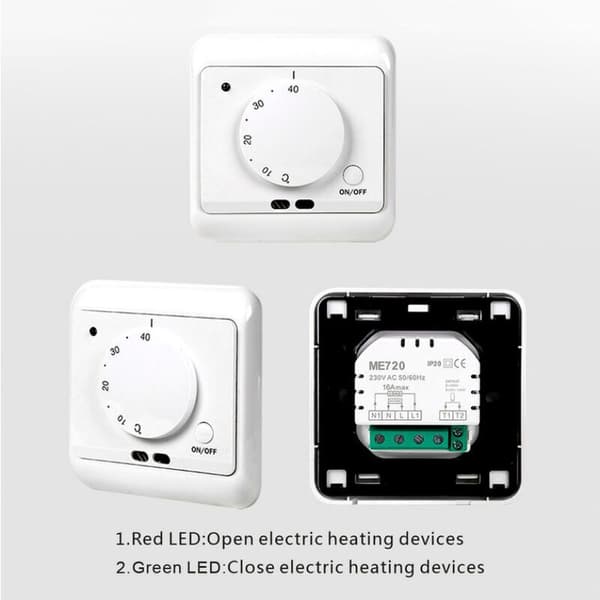 Non-programmable Mechanical Manual Thermostat 230V Room Temperature Controller Floor Heating Thermostats with Anti-freeze Function 5-40°C, White