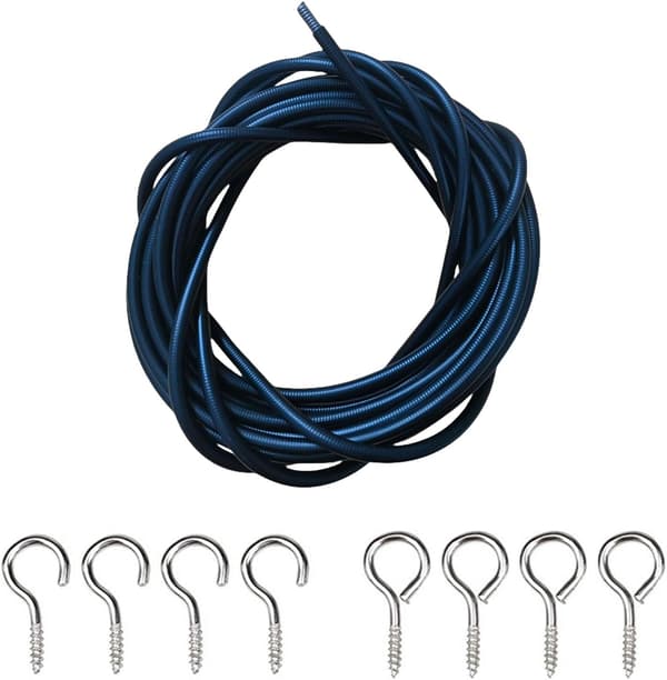 Curtain Wire Set, Cuttable Metal Hanging Cable with 8 Hooks and Screw Eyes for Curtains and Decorations, Black 2m