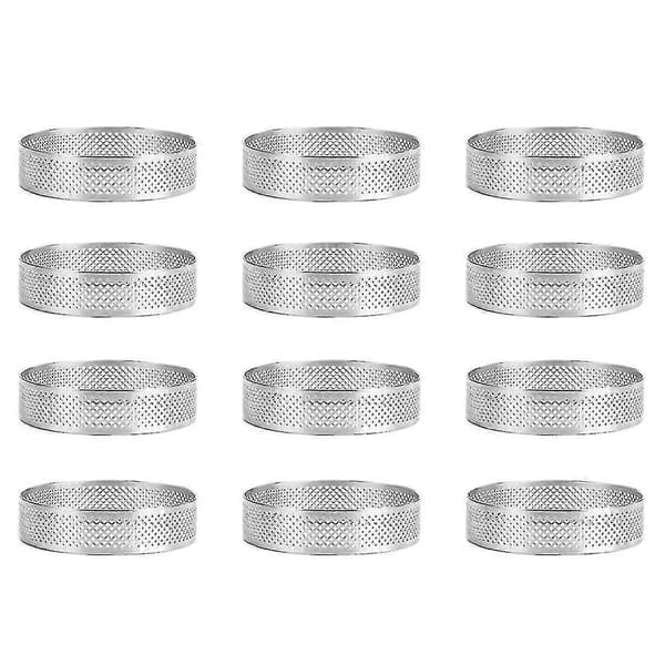 12-pak rustfri stål tærteringe, perforeret kagering, 6 cm