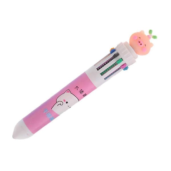 10-farve kuglepen, 0,5 mm, søde grisepenner til piger, børn, drenge, jul Pink Pink