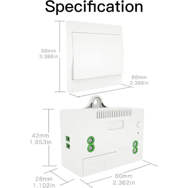 Wireless RF433 Switch, No Battery, Remote Wall Switch, Self-Powered, No Wiring, 2-Way Kit, Waterproof for Indoor/Outdoor Use