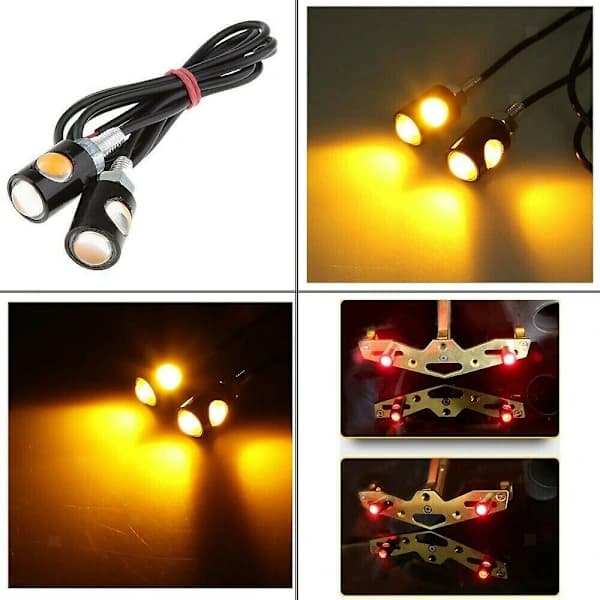 2 stk LED Mini Miniatyr Små Indikatorlys Blinklys Motorsykkel Gul