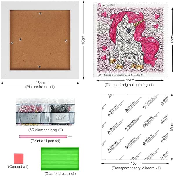 Diamantmålning för barn Enhörning (Rosa), DIY Enhörningsmålning f