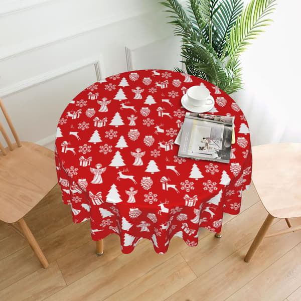 Jul Retro Vinter Rund Duk Bordsöverdrag Kudde Dekoration Restaurang Bröllop Högtid 145 cm