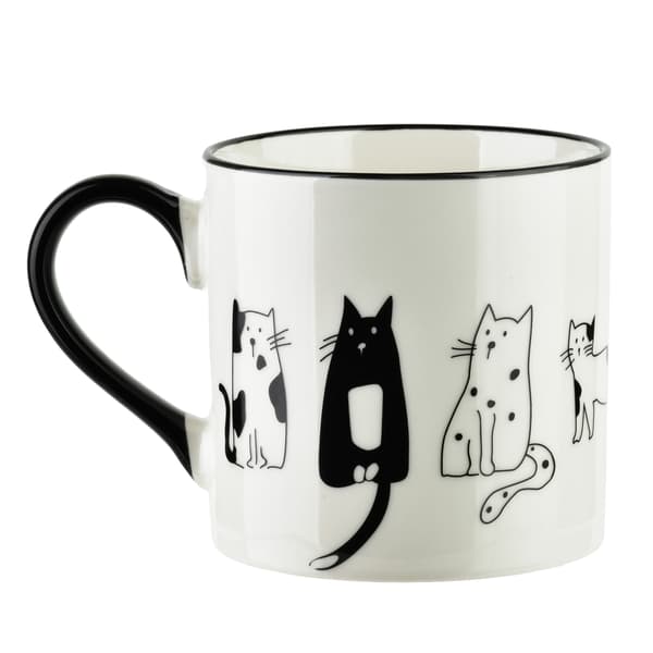 COTTELLO Kattmönstrad Keramikmugg 370ml, Svart, 9x13x9 cm