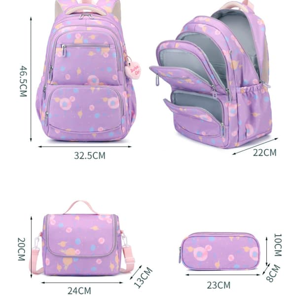 School Backpack, 3-Piece Backpack Set for Teenagers, with Insulated Lunch Bag and Pencil Case (Pink)
