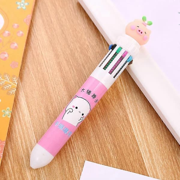10-farve kuglepen, 0,5 mm, søde grisepenner til piger, børn, drenge, jul Pink Pink