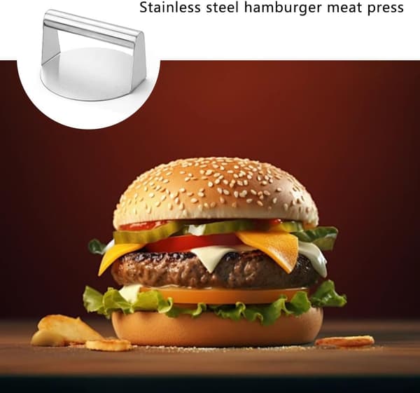 Burgerpresse i rustfritt stål, 14 cm, kraftig, rund hamburgerpresseform, perfekt for stekeplate, grillmatlaging, biff, panini