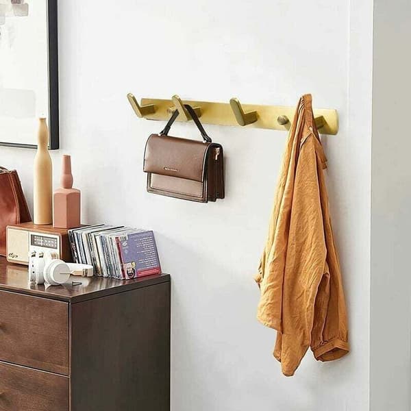Jalleria Gold Wall Mounted Coat Rack with 4 Hooks, Aluminum, Wall Mounted, 35 x 3.3 cm, Maximum Load 3.6 kg per Hook
