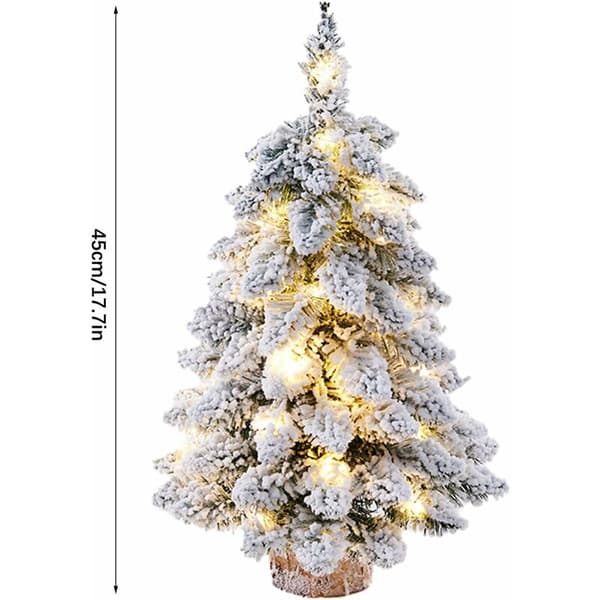 18\" Pre-Lit Mini Artificial Christmas Tree, Snow-Flocked Christmas Tree with Lights for Indoor Home Decor, White