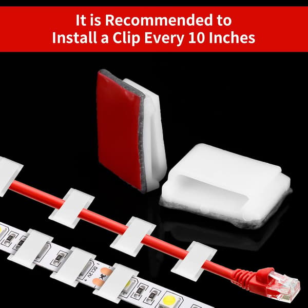 Fästklämmor til LED-strips, hvide selvklæbende beslag til LED-strips til 10 mm LED-strips (100 stk.)
