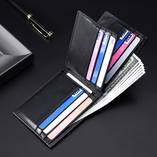 Sort Herre Pung Læder Bifold 11cm L x 1.5cm B x 8cm H