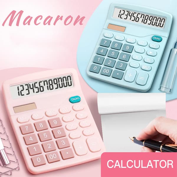 Office Calculator, 12-Digit Dual Power, Large LCD Screen, Suitable for Office, Home and School (Pink)