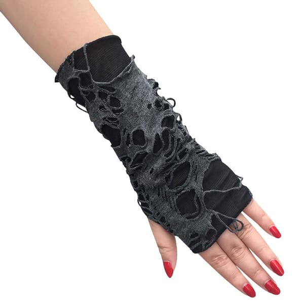 Dam Punk Fingerløse Handsker Cosplay Ripped Handsker til Halloween Maskeradefest 1 Par
