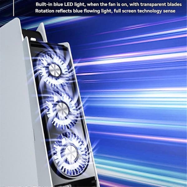 PS5-jäähdytystuuletin, hiljaisempi tuuletin, LED-valo, USB3.0-keskittimet