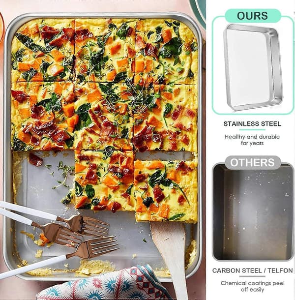 Liten Ovnform Sett med 2, Dyp Kakeform Rektangulær Bakeplate, Panner Ideelle for Lasagne Kaker Pizza, Flat Overflate Oppvaskmaskinsikker, 26x20x5cm