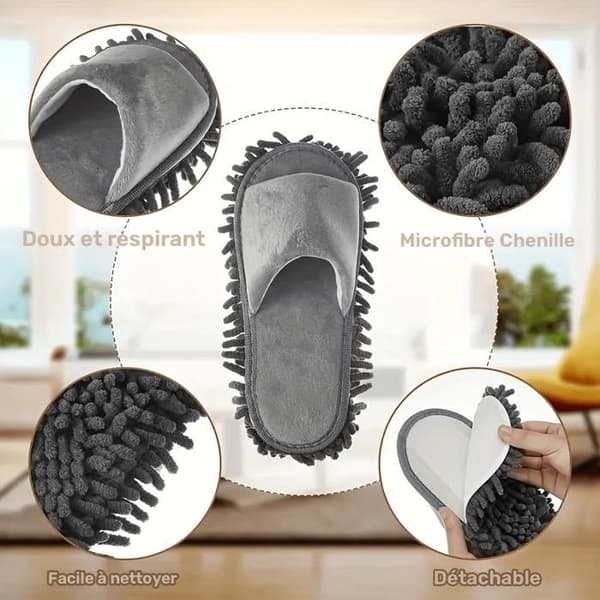 Cleaning slippers with detachable microfiber sole for floor cleaning. Dust-proof slippers. Cleaning shoes - A8