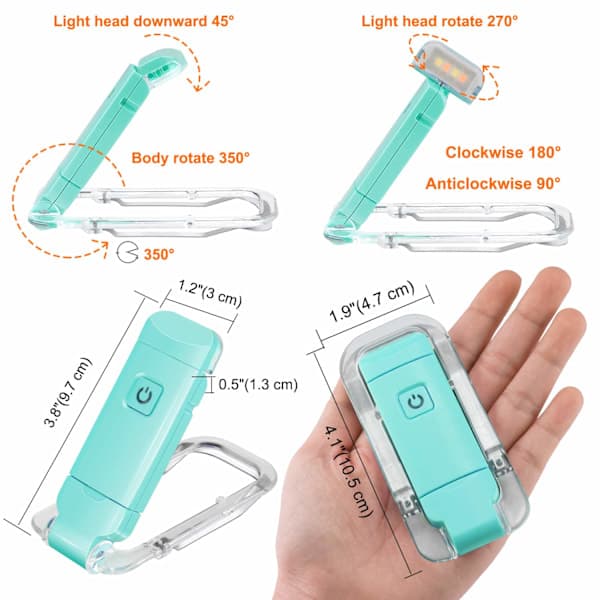 LED-boglamper, genopladelig læselampe med klemme til bøger til læsning i sengen, 2 lysstyrkeniveauer til øjenbeskyttelse, dæmpbar læselampe til børn