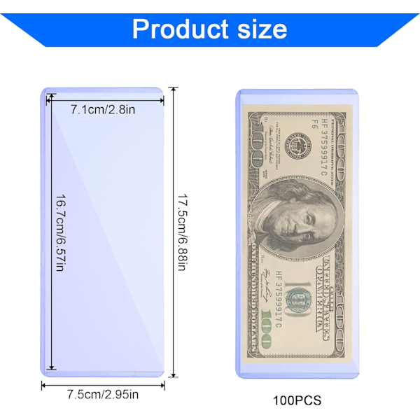 100 stk. klare dollar seddel vanntett PVC for